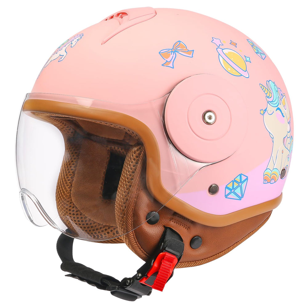YUDJYQM Kids 3/4 Open Face Helmet with bright colors for lively park rides.