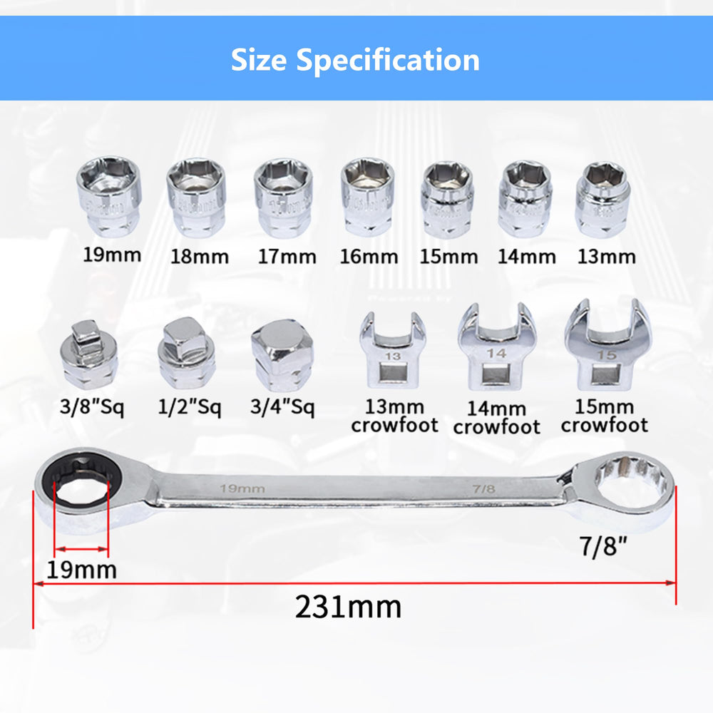 19mm ratcheting wrench included in Yuesstloo kit