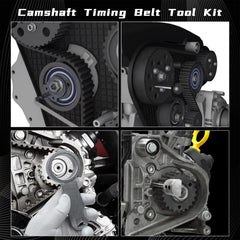 Gloves and tools ready for precise camshaft timing belt replacement.