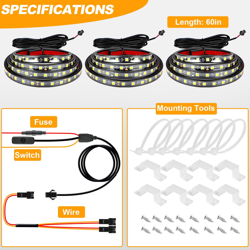 YUGUANG 3-pack bed lights suited for cargo, pickup, SUV, and garage lighting tasks.