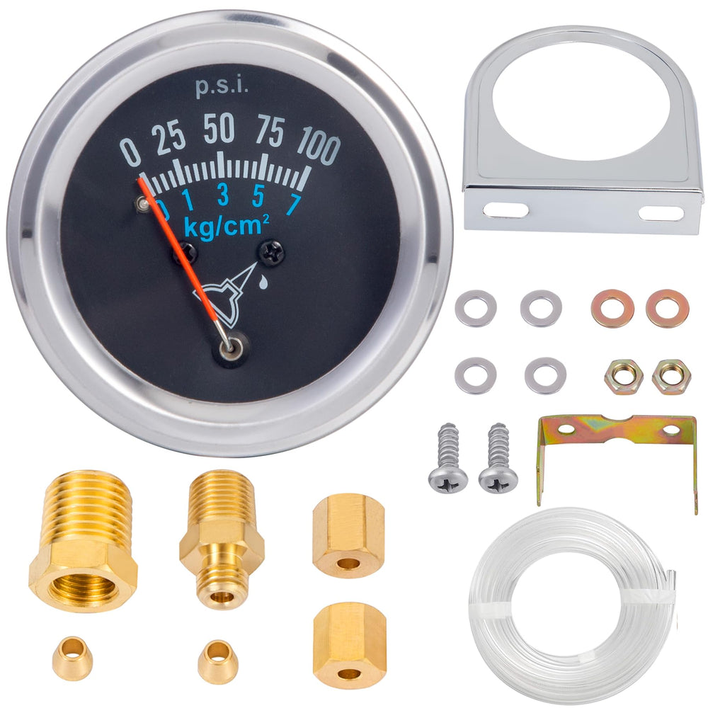 YullSorom 7-153 gauge face with chrome bezel showing clear oil pressure readings