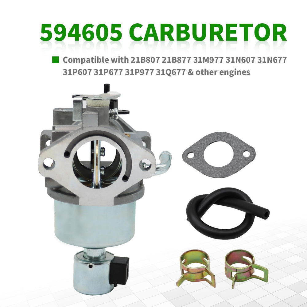 Yunnergo carburetor gasket kit 594605 side view with fuel line and clamps