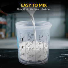 YUZES mixing cups with measuring lines enable precise mixes.
