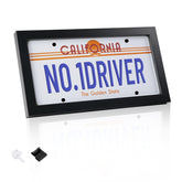 Yuzhrao matte black license frame with wood panel for stylish wall display