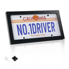Yuzhrao matte black license frame with wood panel for stylish wall display