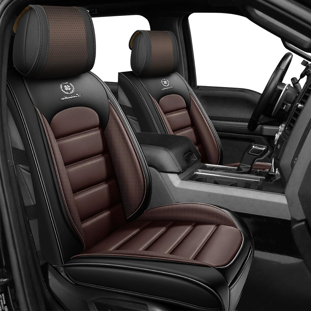 YWZQ full set seat covers front view in black and coffee for GMC Sierra protects upholstery