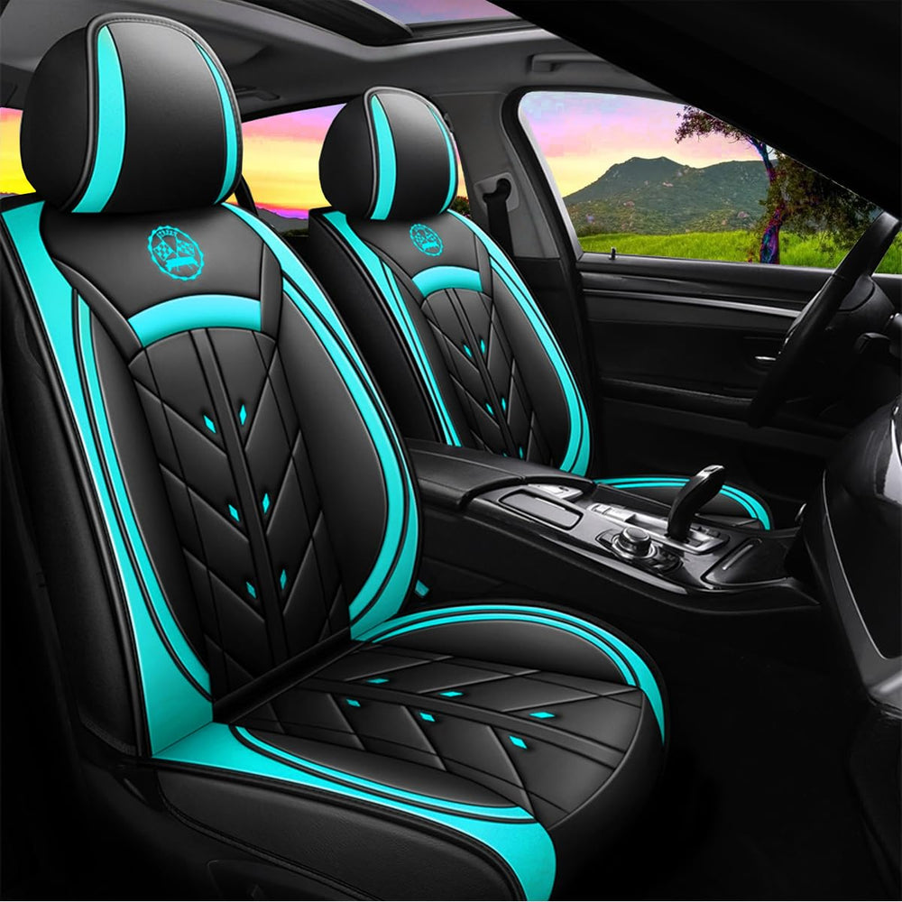 YXQYOEOSO leather seat cover front view protecting the driver and passenger seating while elevating style