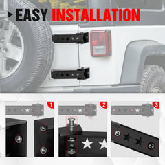 YZONA tailgate hinge bracket in black powder coat emphasizes durability and corrosion resistance.