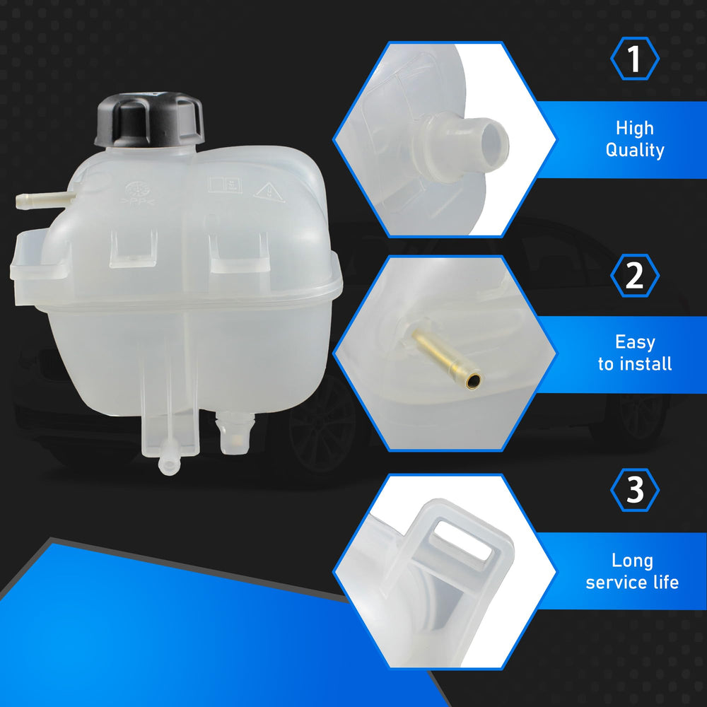 Cap close-up shows secure seal for reliable coolant containment