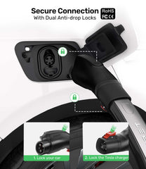 Zanch adapter image illustrating 60A 250V capability with J1772 plug