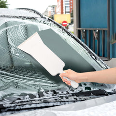 ZAVOOS green plastic-edge squeegee reaches tight corners easily.