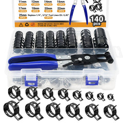 zDwfDc 14 sizes spring hose clamps stored in labeled box for quick selection