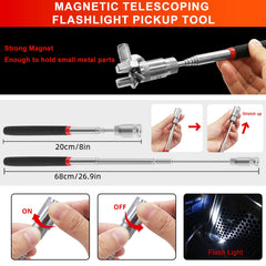 Zecirl telescoping magnetic pickup tool with LED illuminates dark work areas.