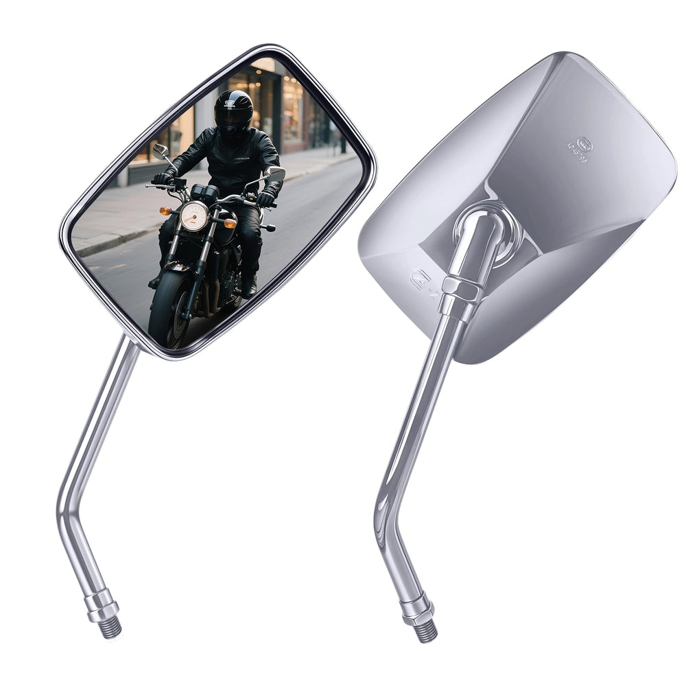 ZENTHOR universal M10 chrome rectangle mirror on a bike for clear rear visibility