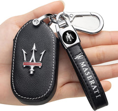 ZERAL black leather key fob cover for Maserati, comfortable grip in hand