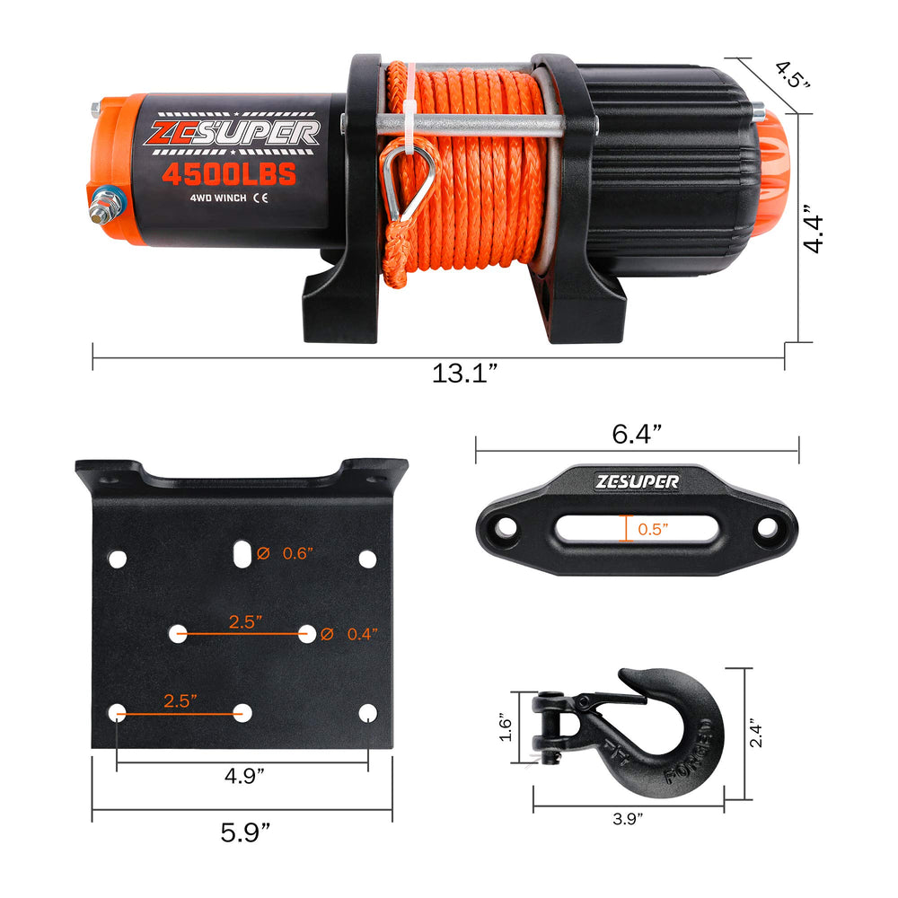 ZESUPER 4500lb winch planetary gear system close-up for smooth torque.