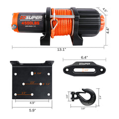ZESUPER 4500lb winch planetary gear system close-up for smooth torque.
