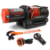 ZESUPER 4500lb winch top view shows compact off road design.