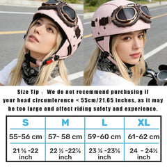 ZGMZLBBD pink half-helmet with goggles for wind protection and visibility.