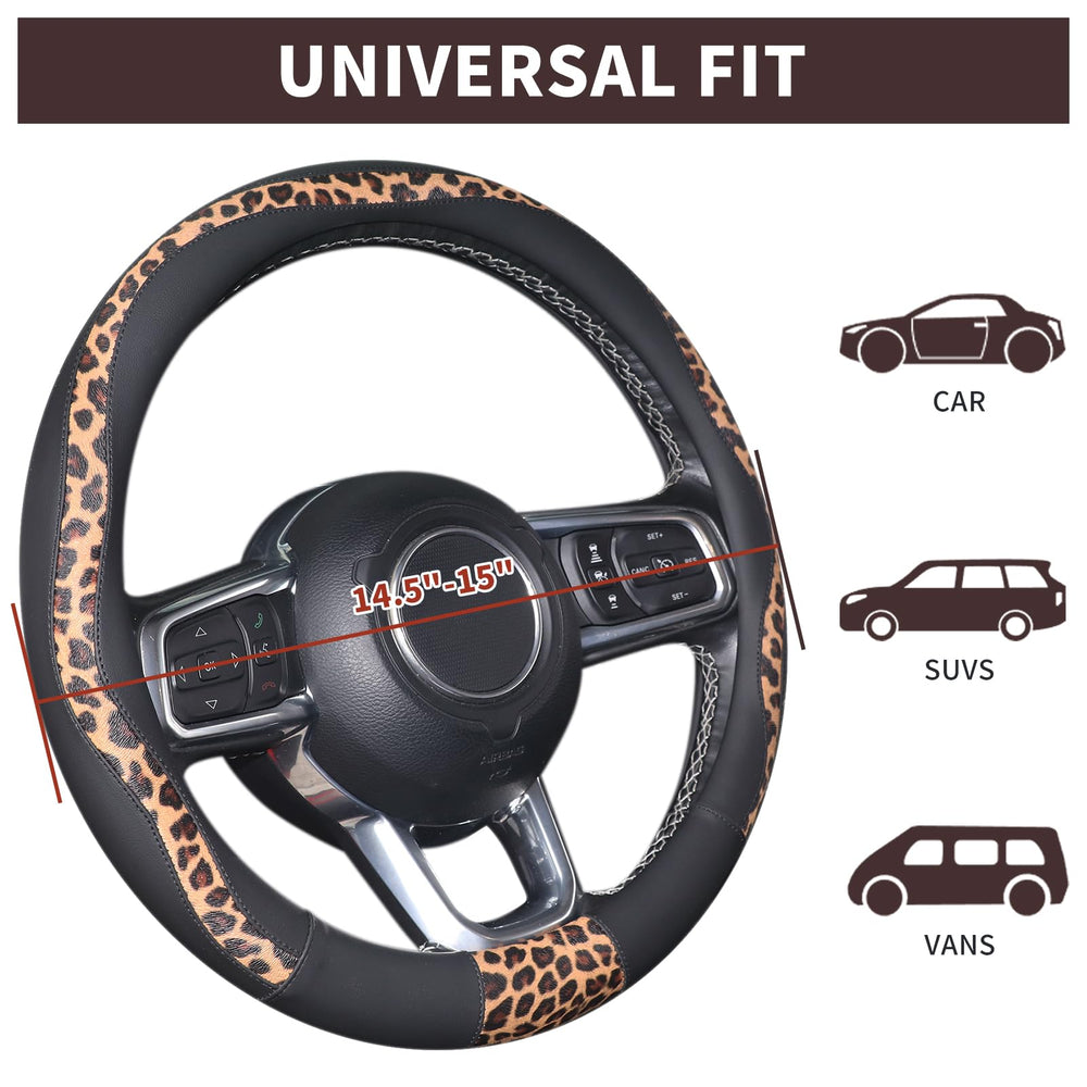 ZHOL leopard steering wheel cover easy slip-on installation for quick upgrade.