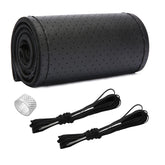 Ziciner genuine leather steering wheel cover close-up shows premium stitching and durability
