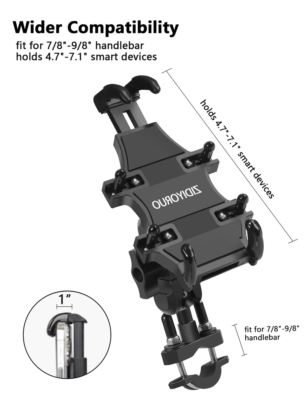 ZIDIYORUO ATV holder features 360-degree rotation for flexible viewing.
