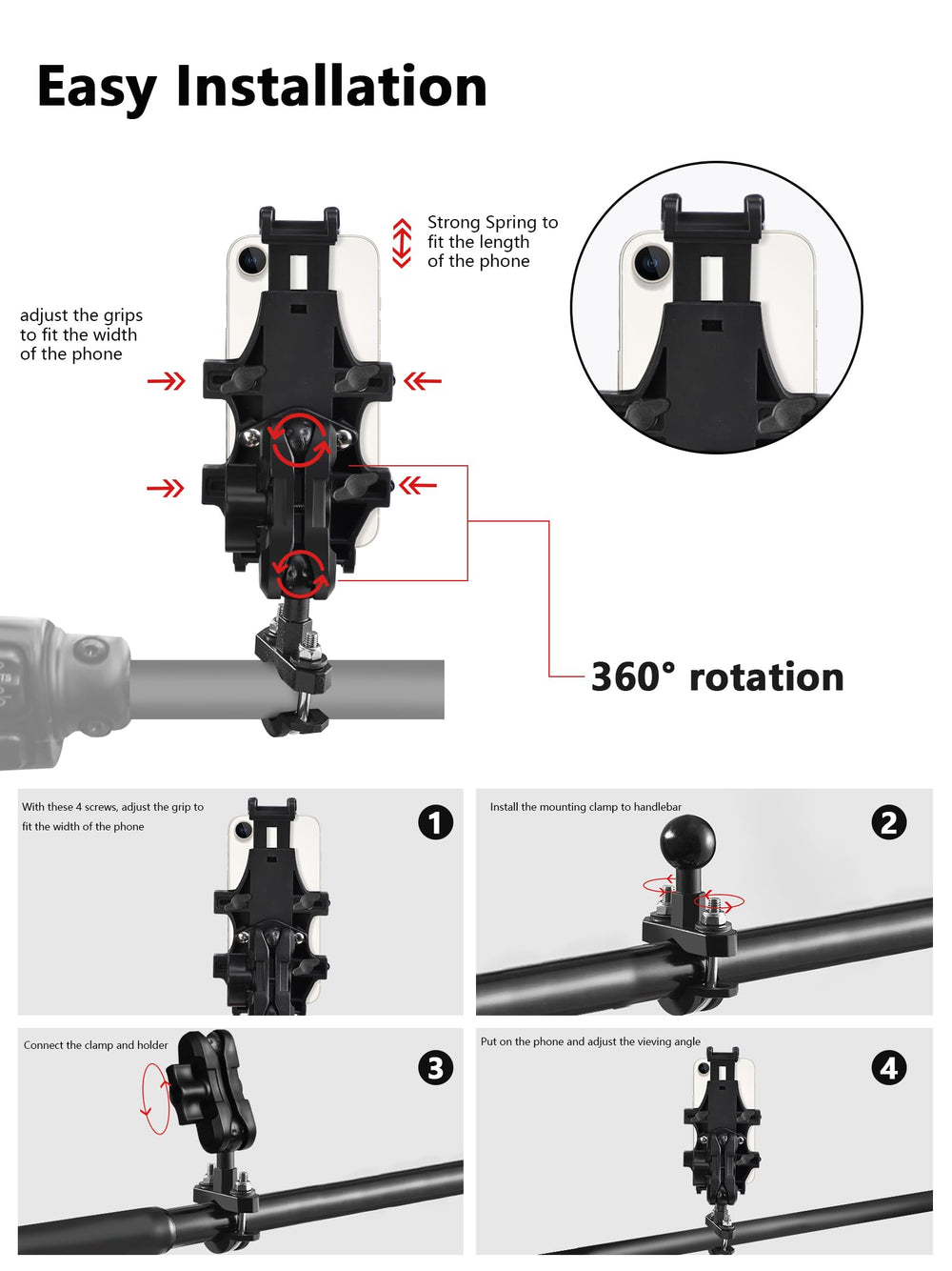 ZIDIYORUO ATV mount enables one-handed operation during off-road rides.