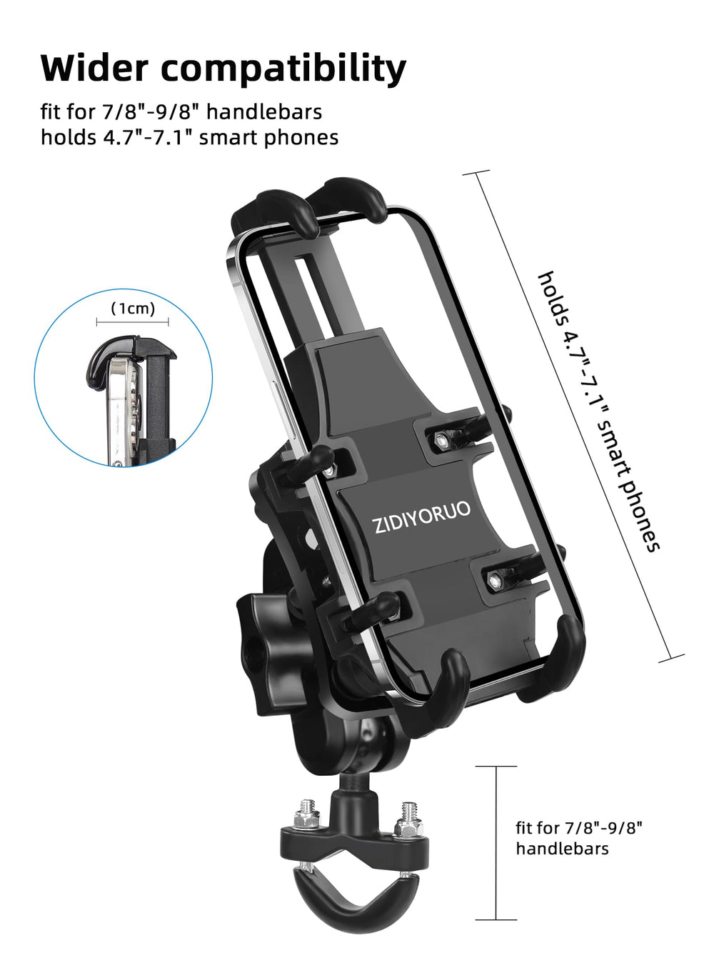ZIDIYORUO device holder compatible with a wide range of smartphones.