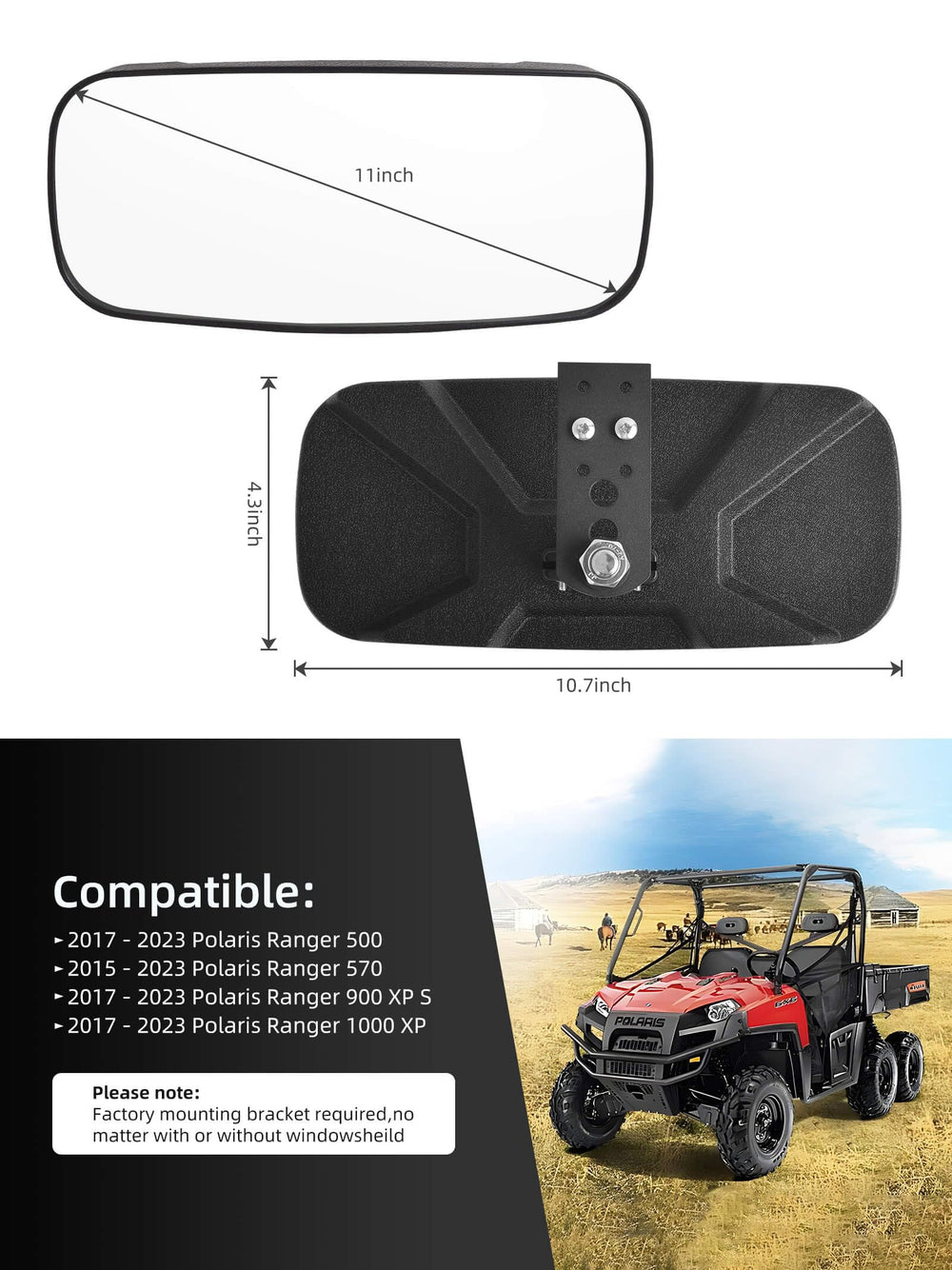 All hardware provided for quick install of ZIDIYORUO Polaris Ranger rear view mirror