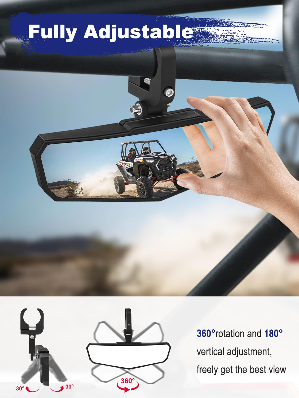 ZIDIYORUO UTV mirror 10x3.5 inch wide viewing area for better visibility