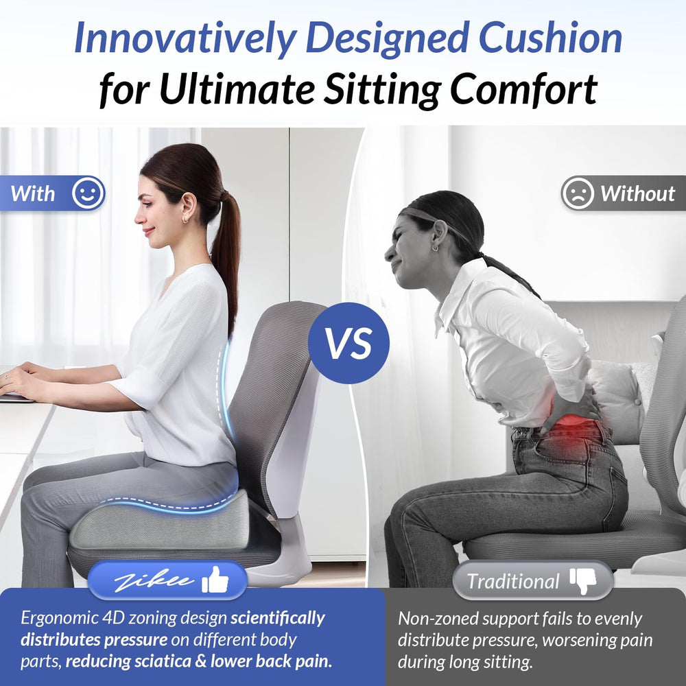 ZIKEE ergonomic hip-support zones distribute weight for comfortable sitting.