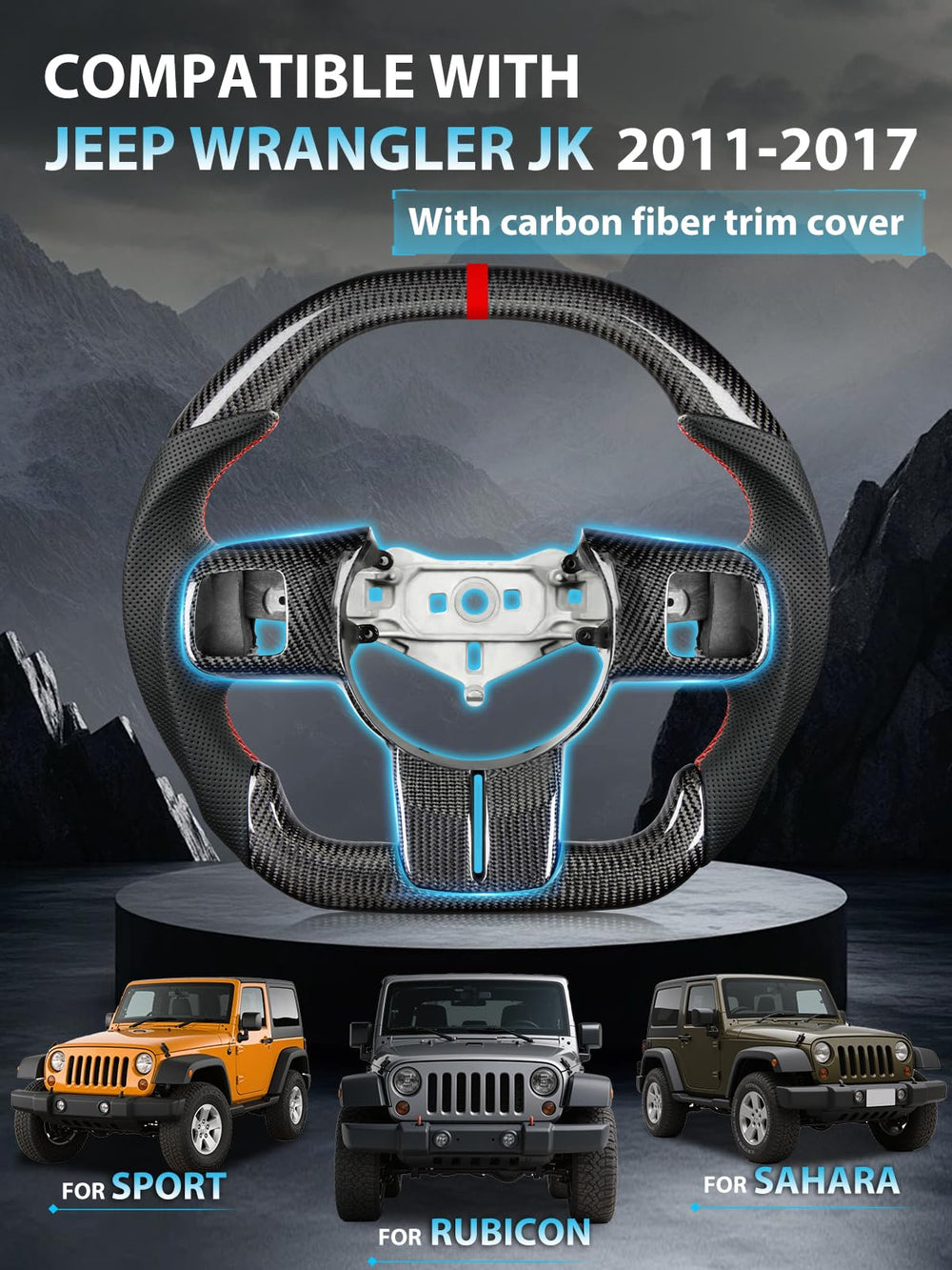 ZIMABLUE dynamic flat-top flat-bottom steering wheel improves ergonomics for Wrangler JK.