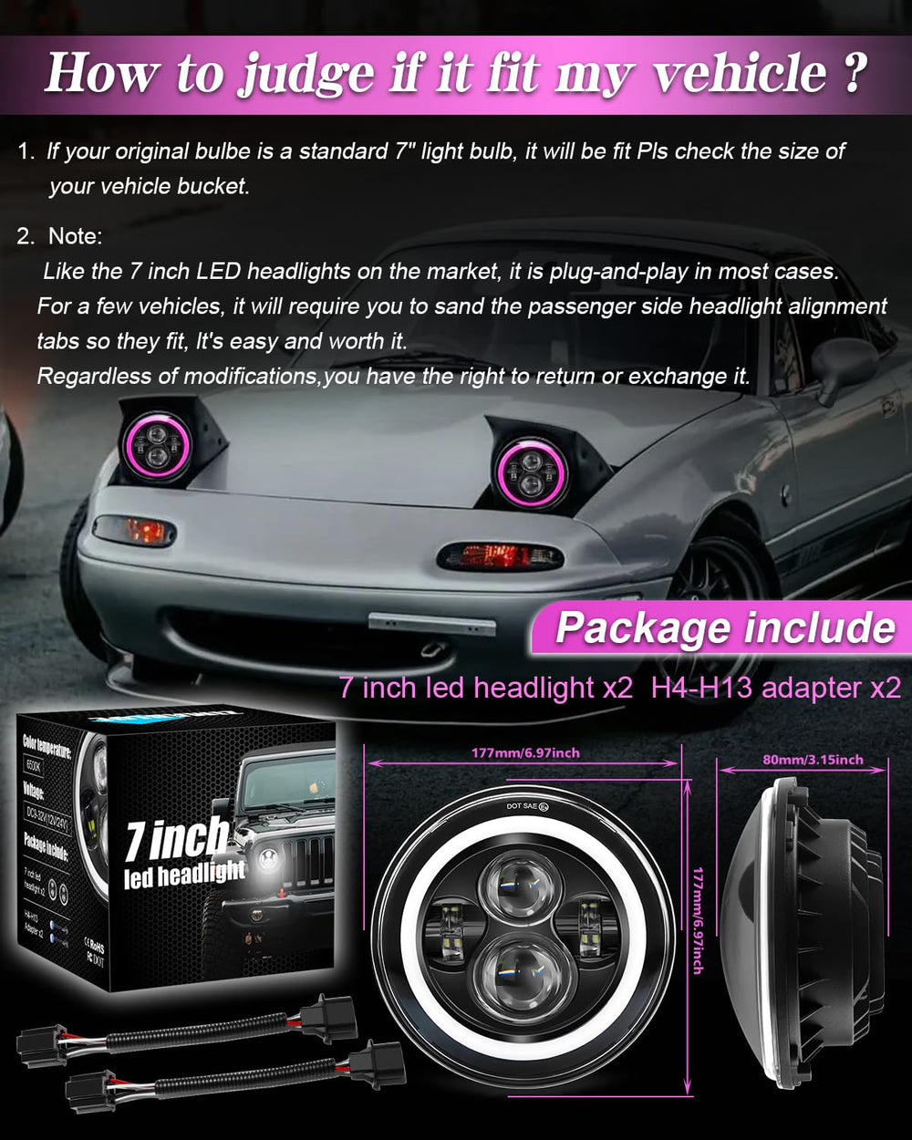 ZIMABLUE IP68 weatherproof round headlight for rain and dust protection