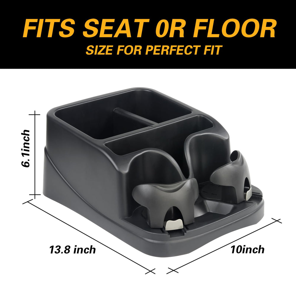 Zinytrae console showing two adjustable cup holders for spill prevention.
