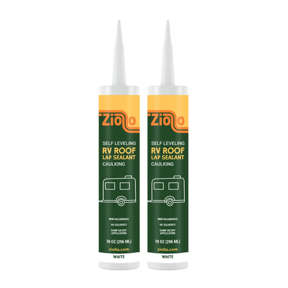 Ziollo RV Roof Lap Sealant tube applying along a seam for waterproof protection.