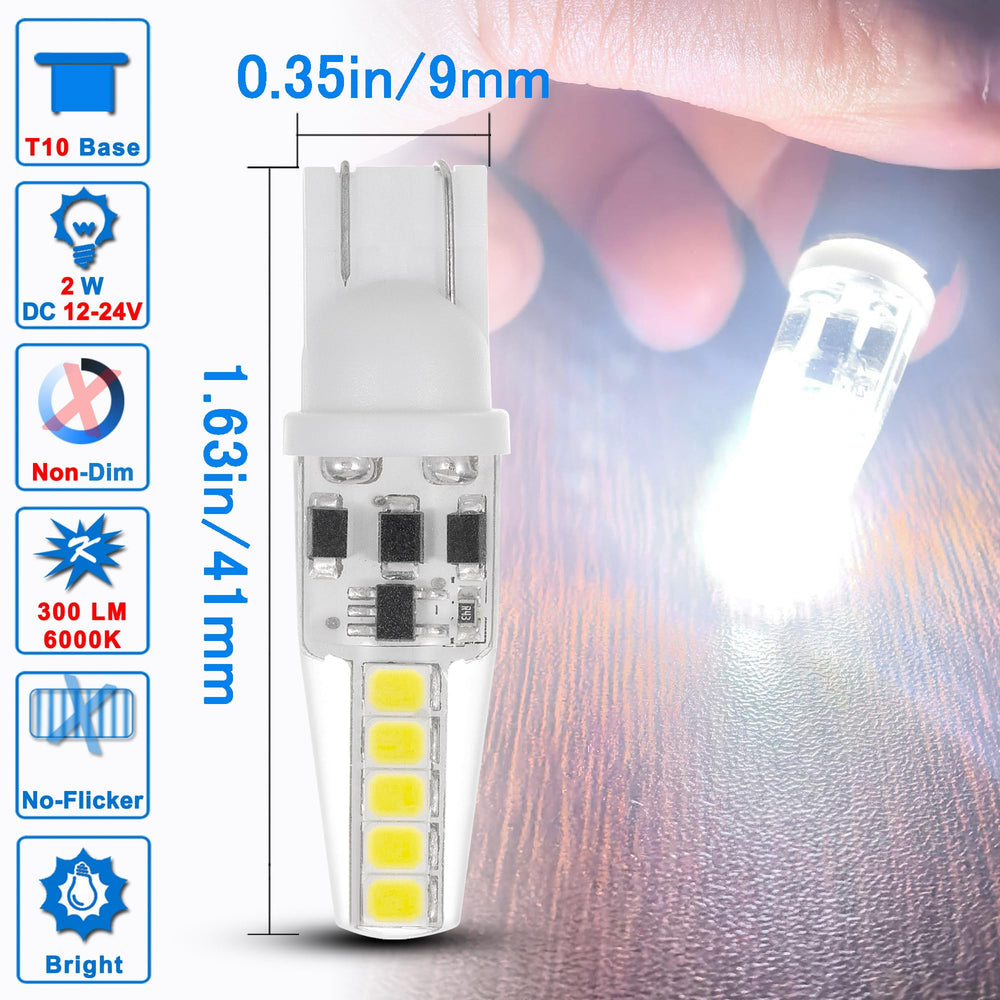 Ziomitus T10 wedge-base bulbs for dome light installation