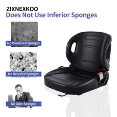 ZIXNEXKOO universal forklift seat fitment side view indicates broad compatibility.