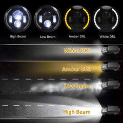 Zmoon 7-inch LED headlight back connector illustrates plug-and-play setup.