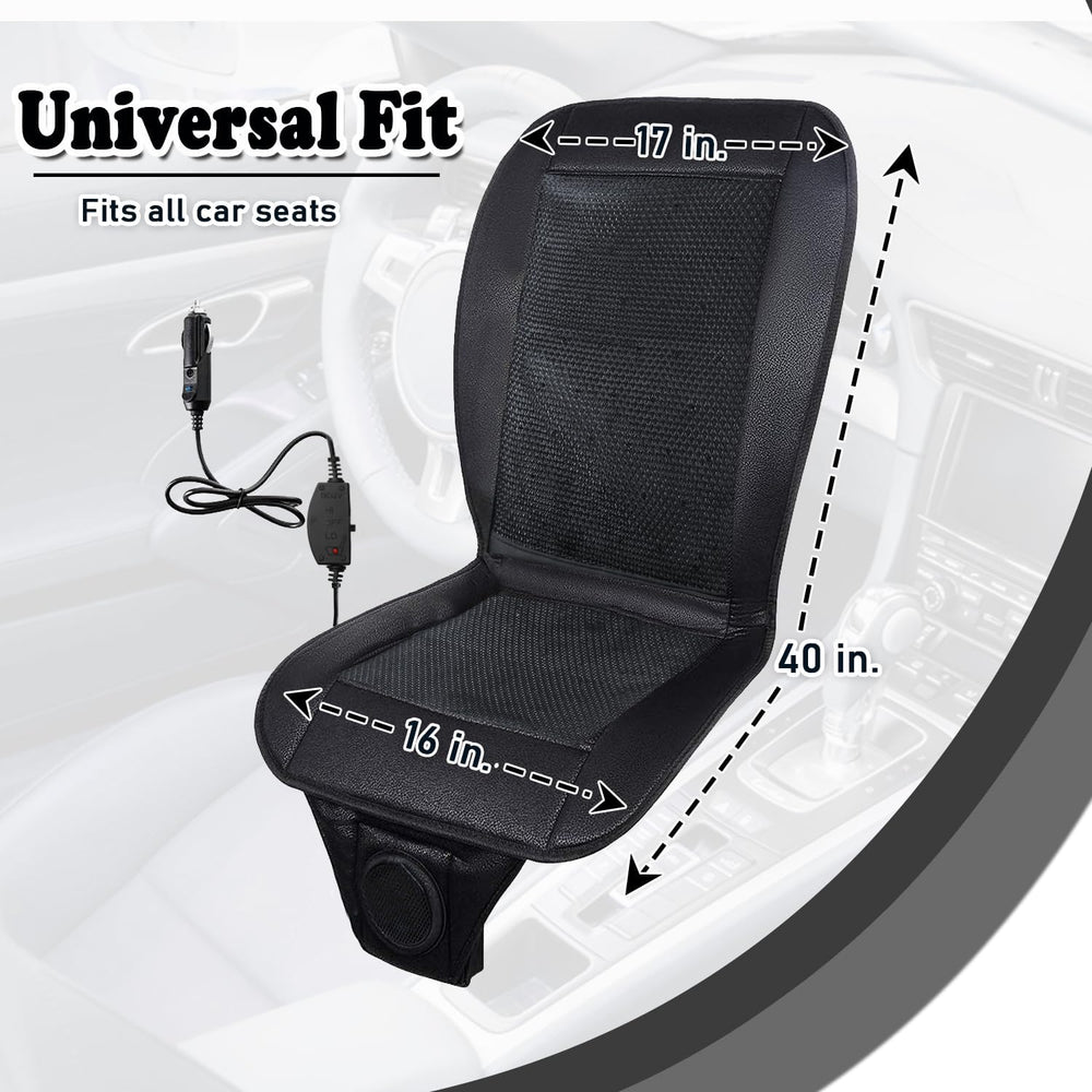 12V plug powers the cushion to circulate refreshing air across the seat.