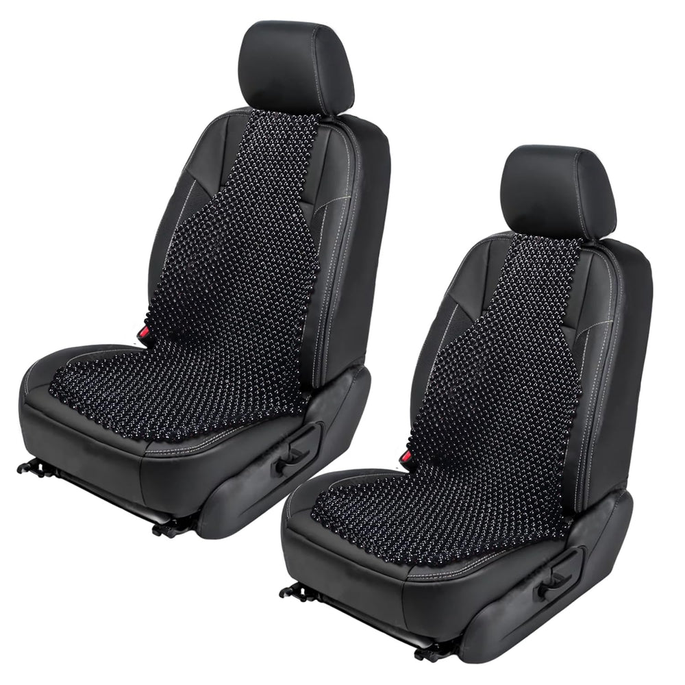 ZONETECH Black Wood Beaded Seat Cushion front view enhances comfort on long drives.