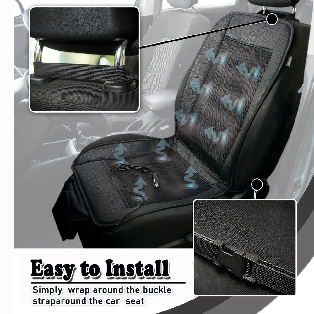 Universal-fit cushion secured with adjustable straps for cars, trucks, and SUVs.