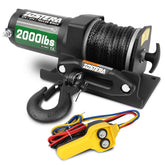 Zostera 2000lb ATV winch with synthetic rope for rugged off-road recovery.