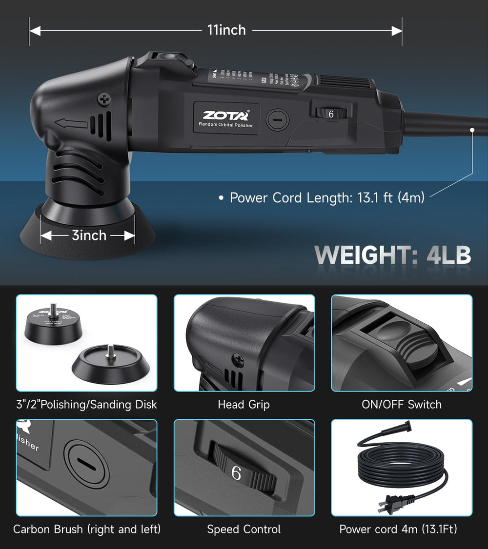ZOTA Mini Buffer Polisher used on a headlight detailing session for a smooth gloss.