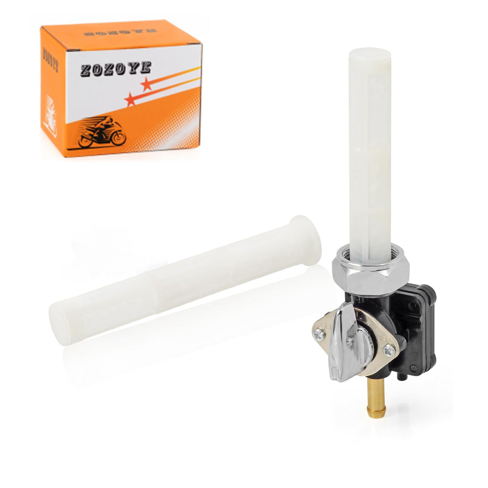 Zozoye fuel valve petcock 22mm straight outlet close-up for Sportster detailing fuel flow