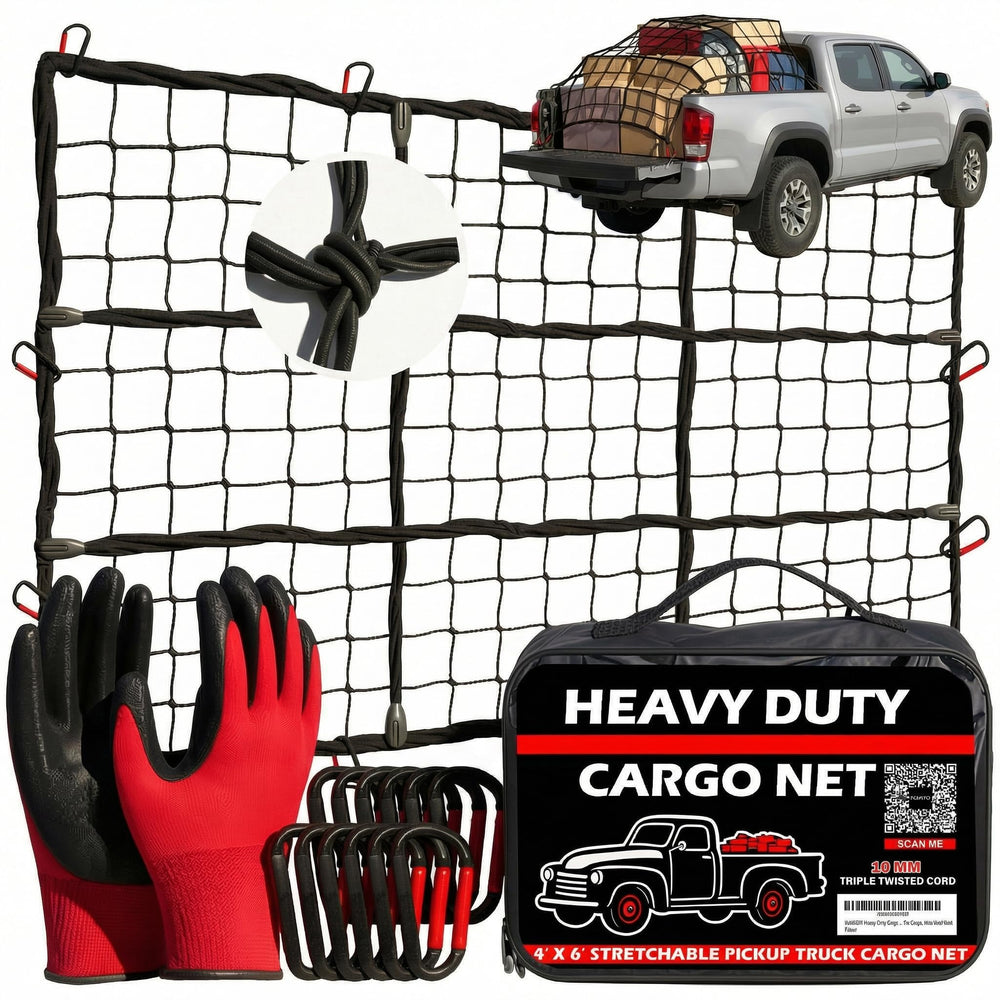 ZULWEST heavy-duty cargo net on a pickup bed showing secure fit and stability.
