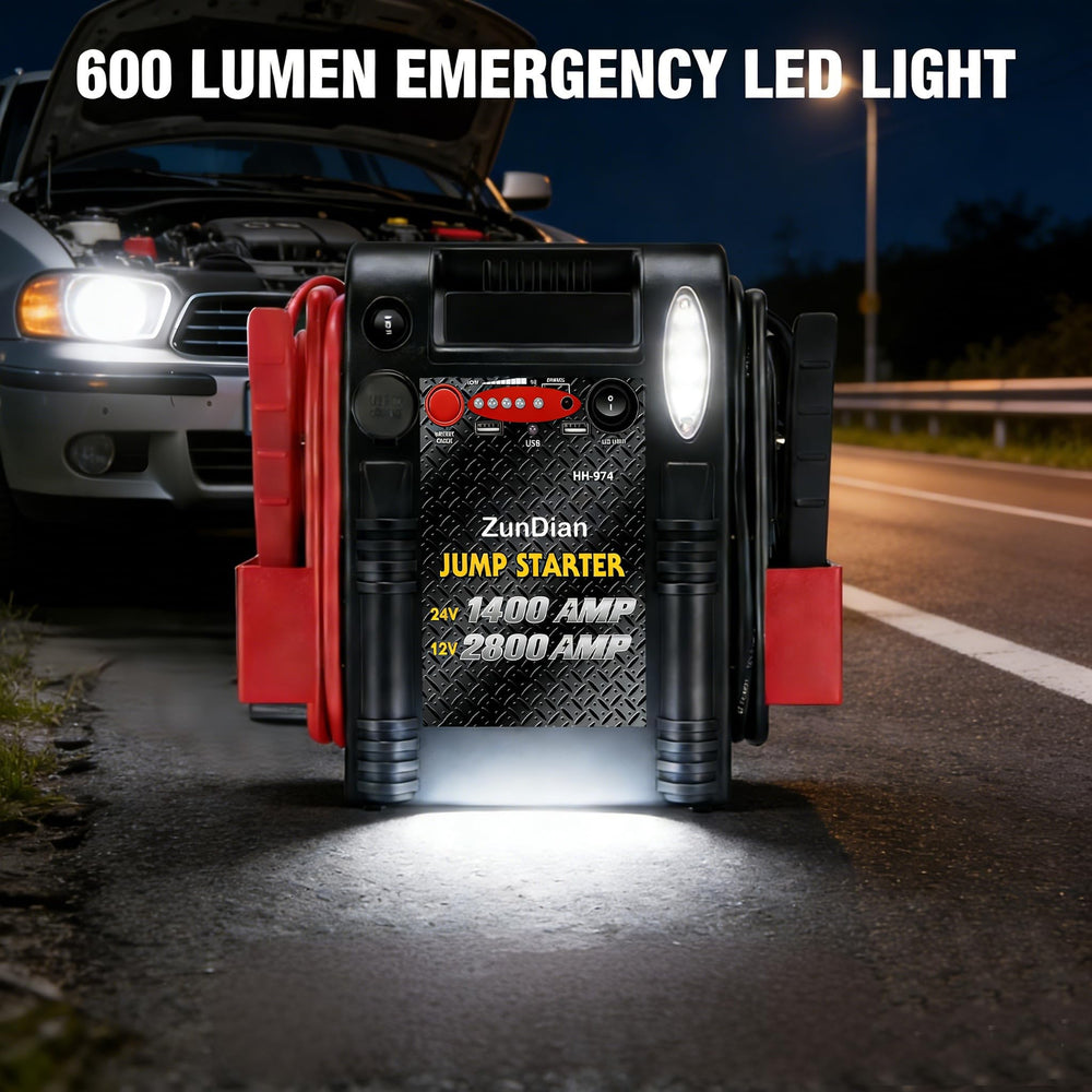 ZunDian jump starter power indicator shows battery status at a glance.