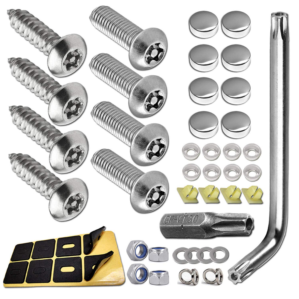 ZXFOOG anti-theft license plate screws front view with stainless steel finish.