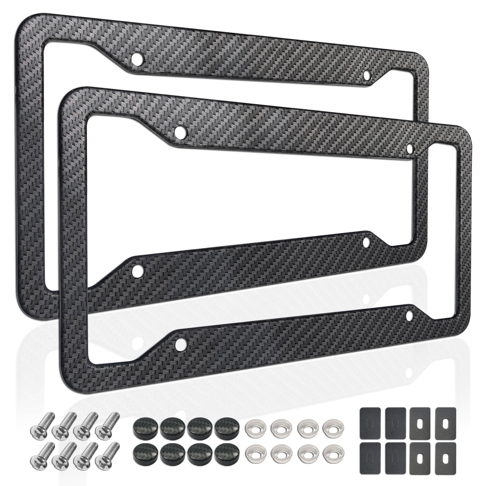 ZXFOOG carbon fiber license plate frame front view with durable matte finish