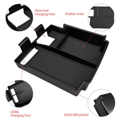 Zxiaochun console tray with reserved power outlet cutouts compatible with charging.