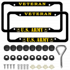ZYEEXHB veteran license frame front view in matte black, durable aluminum